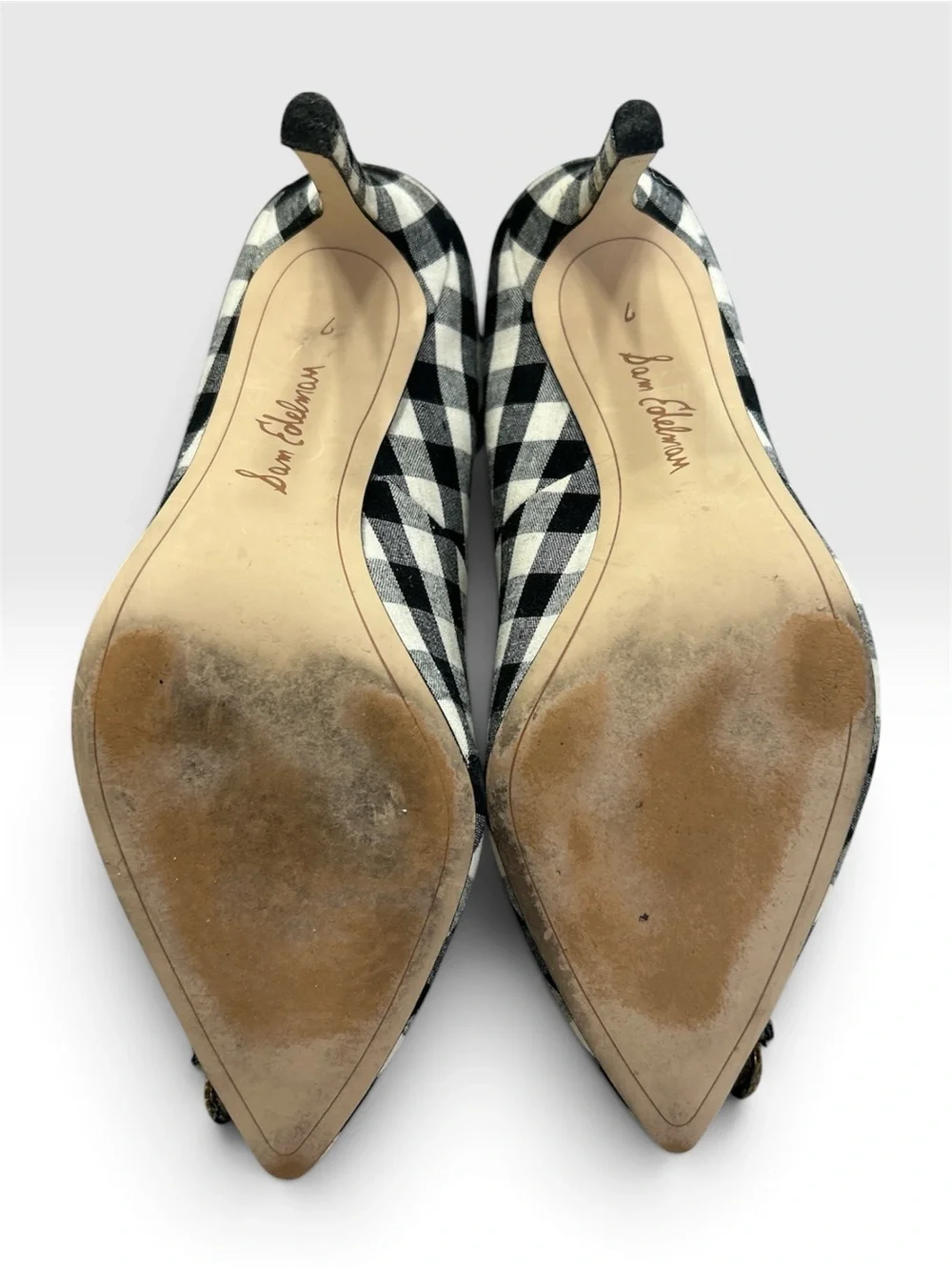 Sam Edelman Hermione Gingham Pumps Sz 7 Bee Floral Studded Optional Ankle Strap